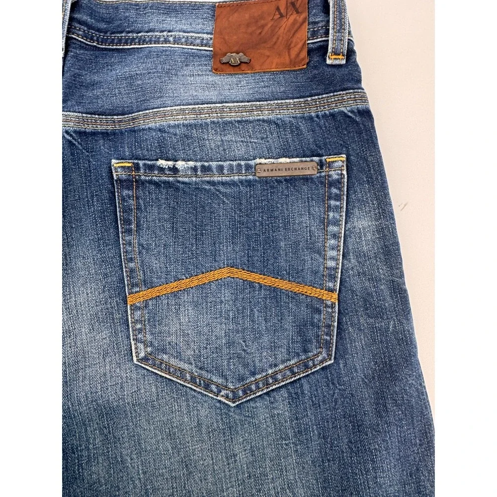 AX Armani Exchange Men Jeans 34 Short Blue Fade whiskering‎ Straight